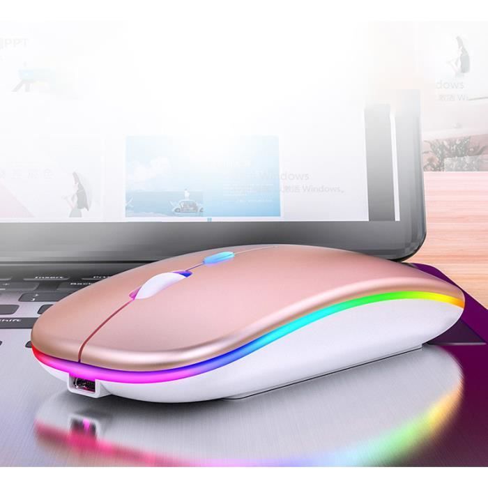 Ratón inalámbrico - Portátil - Rosa - Recargable - Silencioso - Retroiluminado