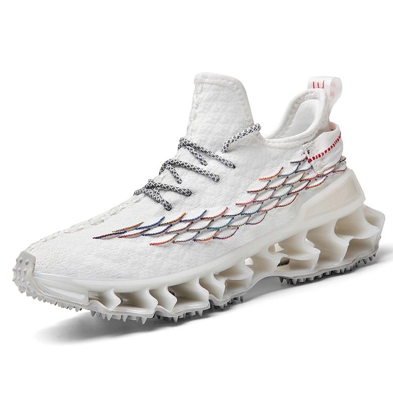 Scarpe da corsa da uomo con rivetti riflettenti, scarpe da ginnastica Flying Woven anti-compressione, traspiranti, antiscivolo, casual, sportive, da esterno.