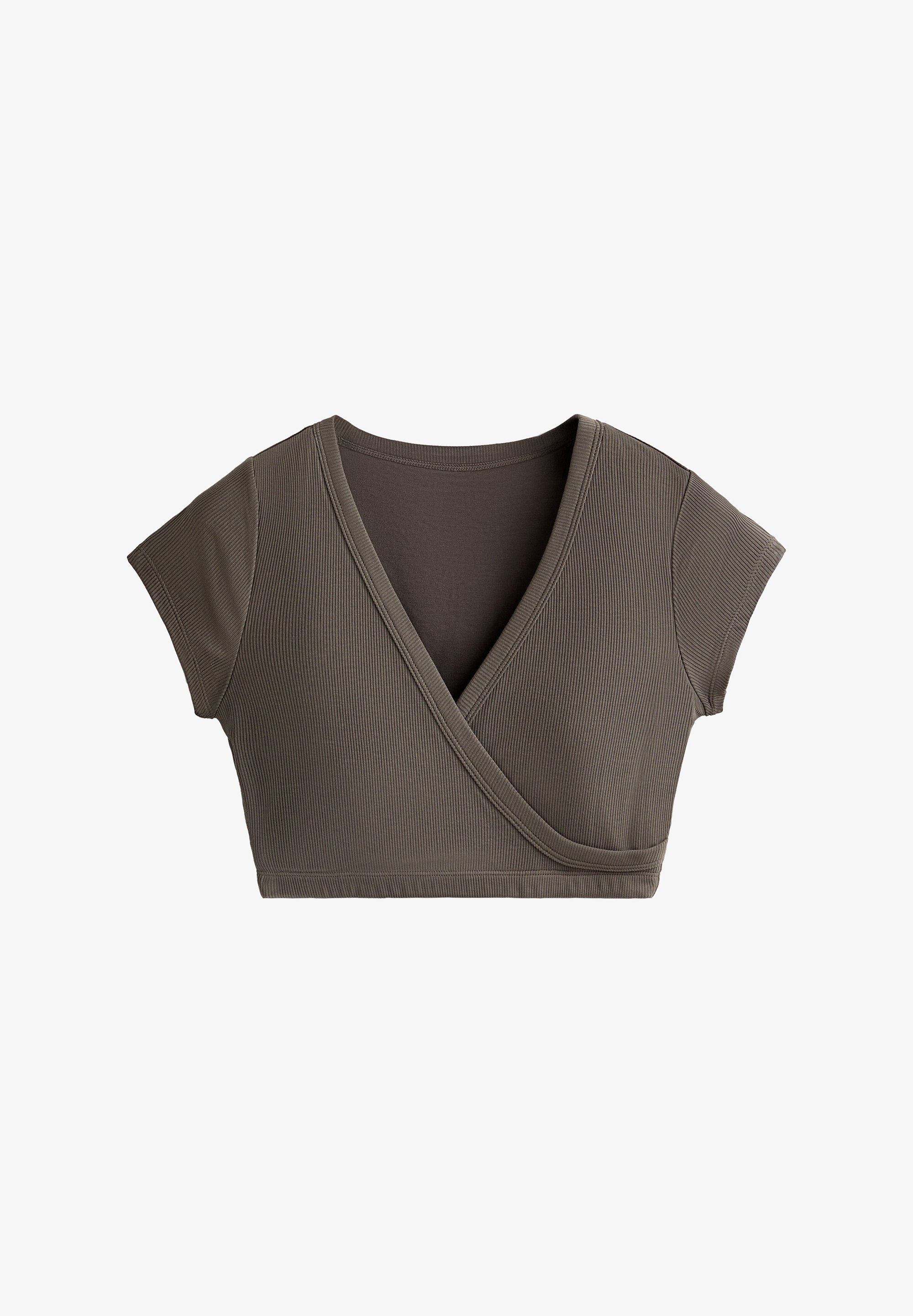 OYSHO RIB SOFT TOUCH CROSSOVER - Basic T-shirt - grijs