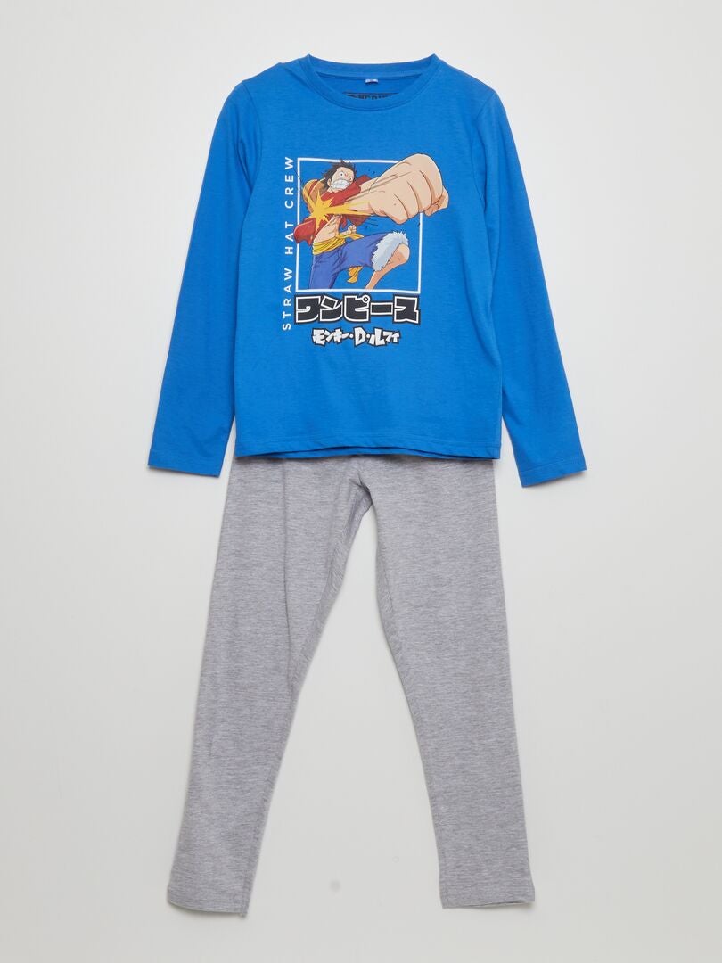Conjunto de pijama comprido de uma peça - 2 peças - AZUL