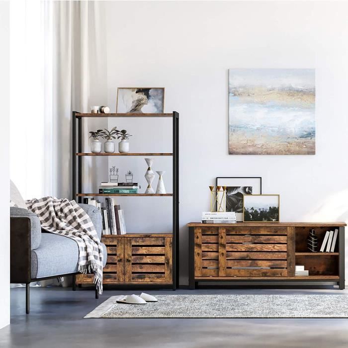 Libreria VASAGLE, mobile contenitore, stile industriale, con 3 ripiani e 2 ante a battente, 70 x 30 x 121,5 cm, LSC75BX