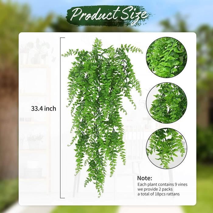 2 Pièces Plante Artificielle Fougère de Boston Plantes, Fausse Mur Végétal Artificiel Tombante, la Maison et la Décoration Extérieur