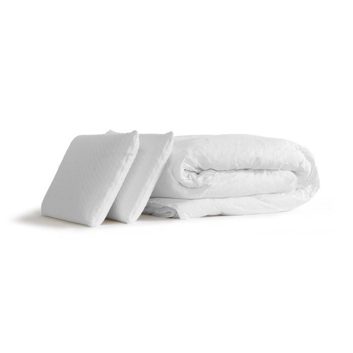 Set letto completo 180x200 cm - Materasso + Base letto grigia (montaggio richiesto) + 2 cuscini + Piumino - Actimemo Max