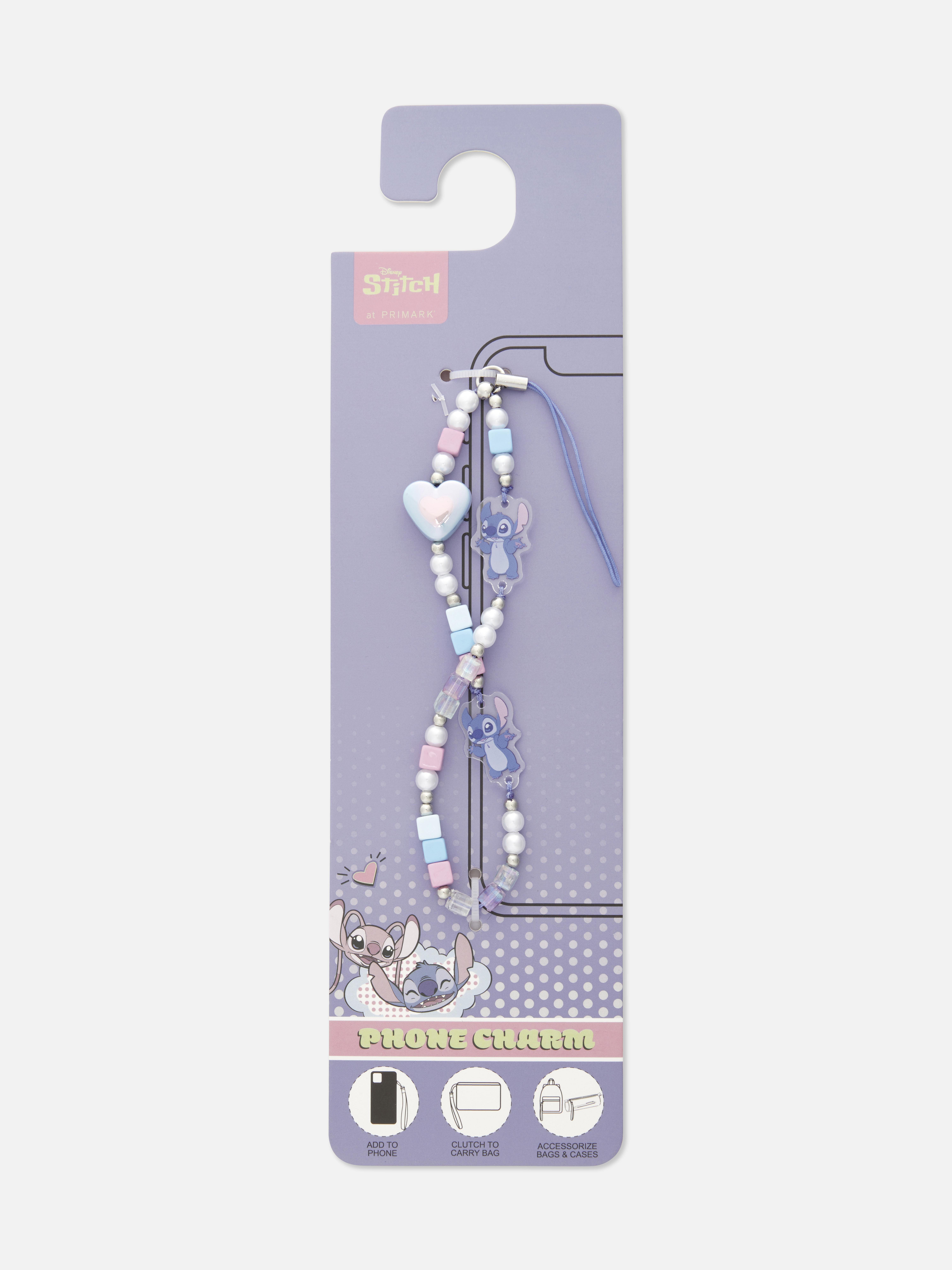Disney Stitch Handy-Anhänger: Ein mit bunten Perlen und dem niedlichen Stitch-Motiv verzierter Handy-Anhänger von Disney.