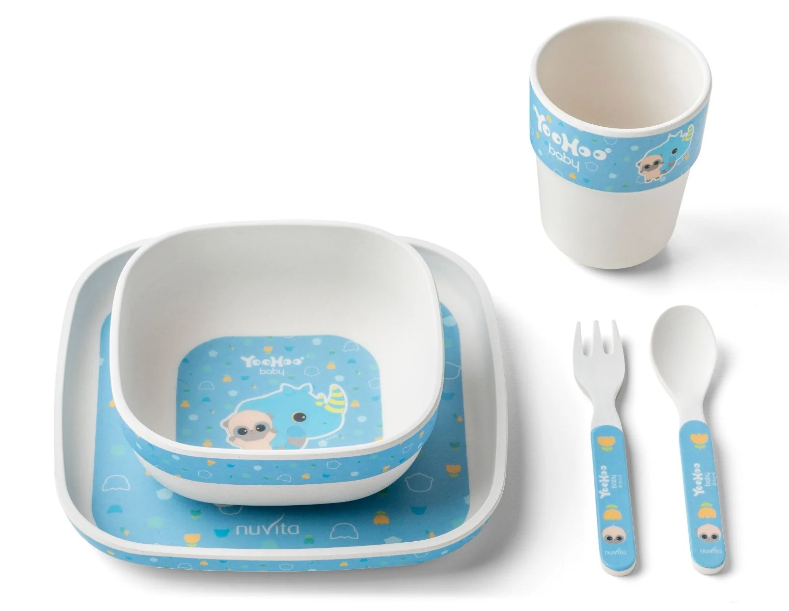 NUVITA Yoohoo Baby Bamboe Voedingsset - Blauwe Voedingsset 12 maanden +