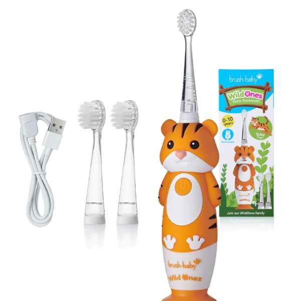 Brush Baby WildOnes™ Tiger Zahnbürste & Apfelminz-Zahnpasta