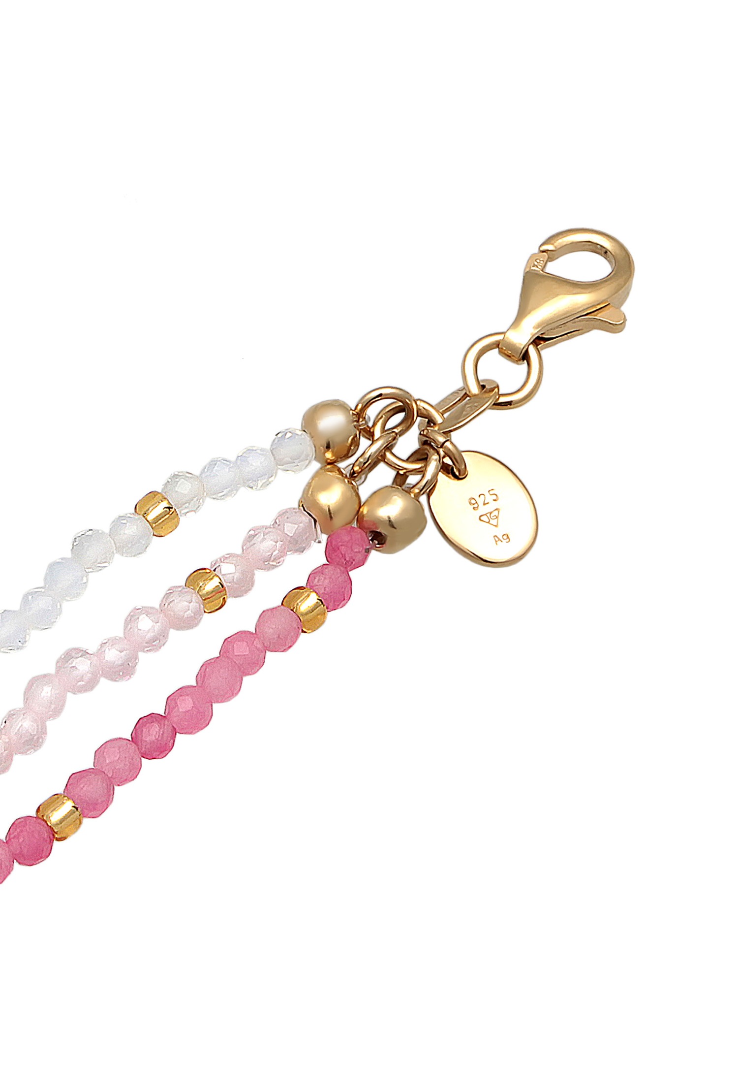 Elli PREMIUM Femmes Couches 3 rangées de perles avec pierre de lune et quartz en Argent Sterling 925 Plaqué Or