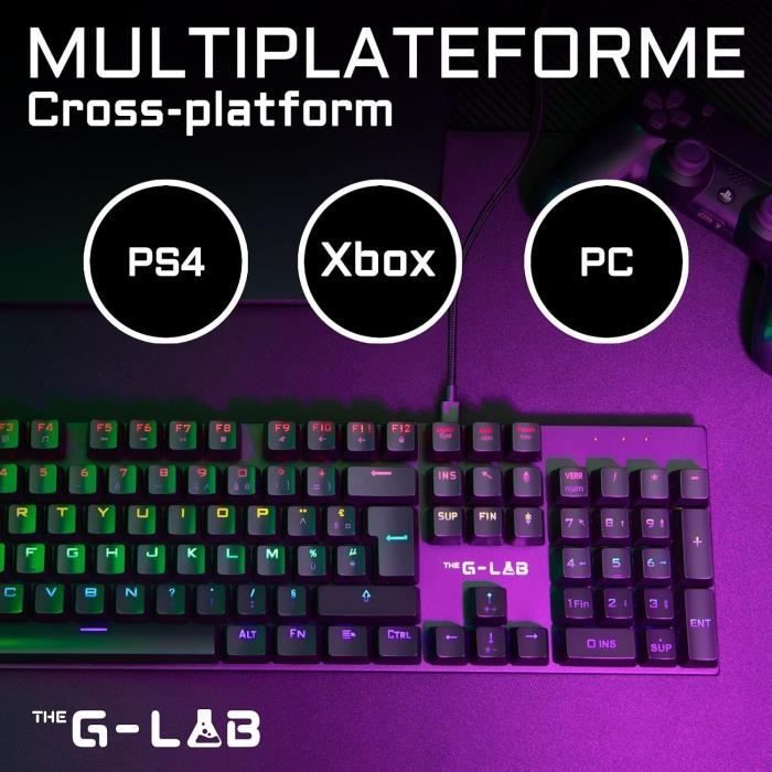 Tastiera da gioco - The G-Lab - KEYZ CARBON E - Meccanica (switch blu) - Rainbow - Profilo basso - Poggiapolsi - Cablata - Nera