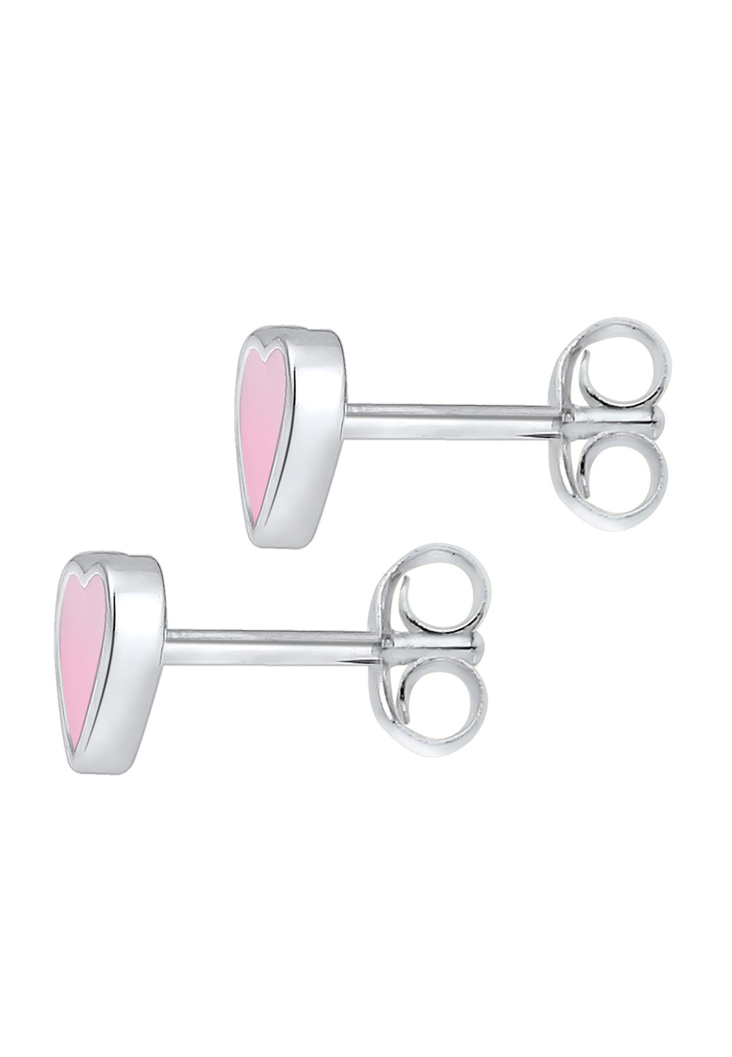 Elli Enfants Clous d'oreilles cœur Émail rose en Argent Sterling 925