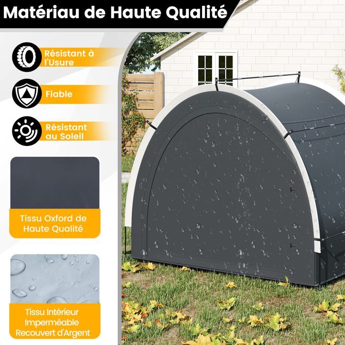 Tienda de campaña para guardar bicicletas (4-5 bicicletas, 218x153x182cm, COSTWAY) - Tejido impermeable - Puerta con cremallera y entrada lateral - Postes de fibra de vidrio