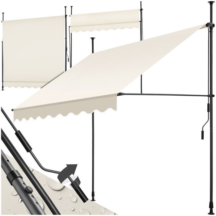 Store banne de jardin - TECTAKE - Store à pince sans perçage avec manivelle réglable en hauteur - Beige - 200 x 180 cm