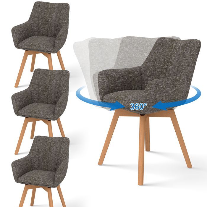 WAFTING Lot de 4 Chaises de Salle à Manger Pivotantes 360°, Accoudoirs et Pieds Bois, Dossier Haut avec Coussin en Molleton.Marron.