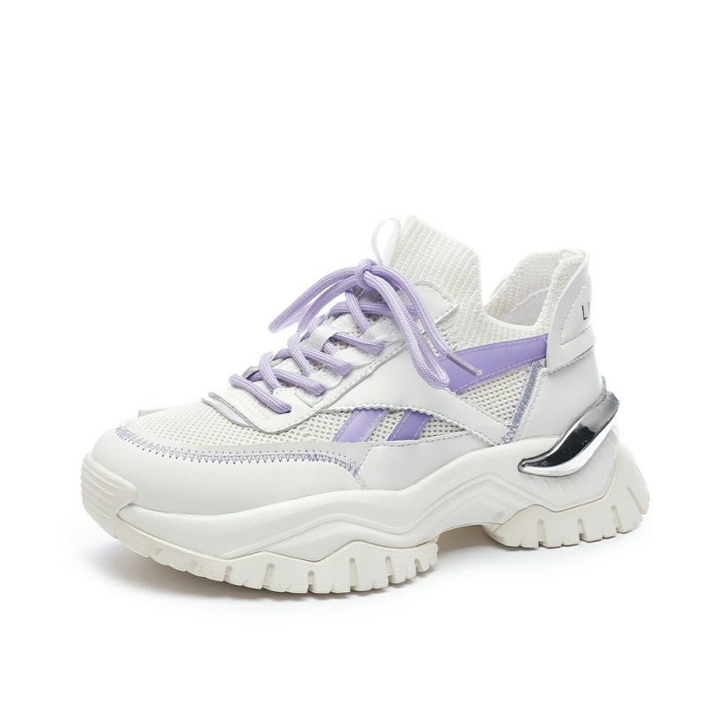 Zapatillas blancas de punto para mujer, con plataforma plana, costuras modernas, transpirables y suela gruesa. Zapatillas casuales para mujer.