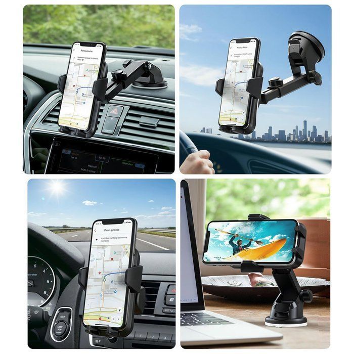 Support Téléphone Voiture 360° Rotatif à Ventouse, Fixation Tableau de Bord/Pare-Brise, Universel pour iPhone Samsung Smartphones
