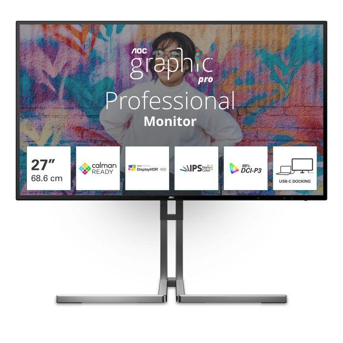 Écran Plat de PC - AOC - U27U3CV - 27 pouces - 4K Ultra HD - LCD Noir