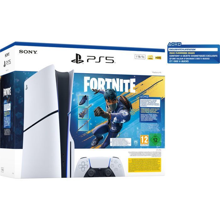 Pack PS5 Standard (avec lecteur CD) : Console PlayStation 5 (Modèle Slim) + Fortnite® Flowering Chaos