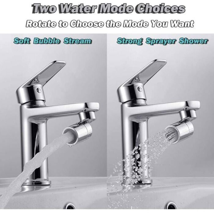 Arateur de RobinetArgent 360 Pivotant Embout Robinet Cuisine 2 Modes Mousseur Robinet Economie Eau Brise jet Filtre
