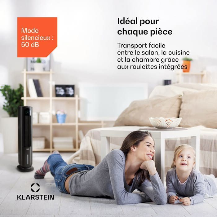 Enfriador de aire inteligente Klarstein Polar Tower - Ventilador 4 en 1 - 3306 m³/h - 7 l - Negro