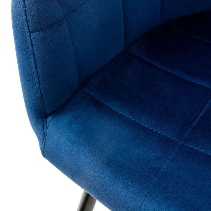 Juego de 4 sillas de comedor ML-Design - Azul oscuro - Estilo retro - Asiento tapizado con aspecto de terciopelo - Patas de metal negro