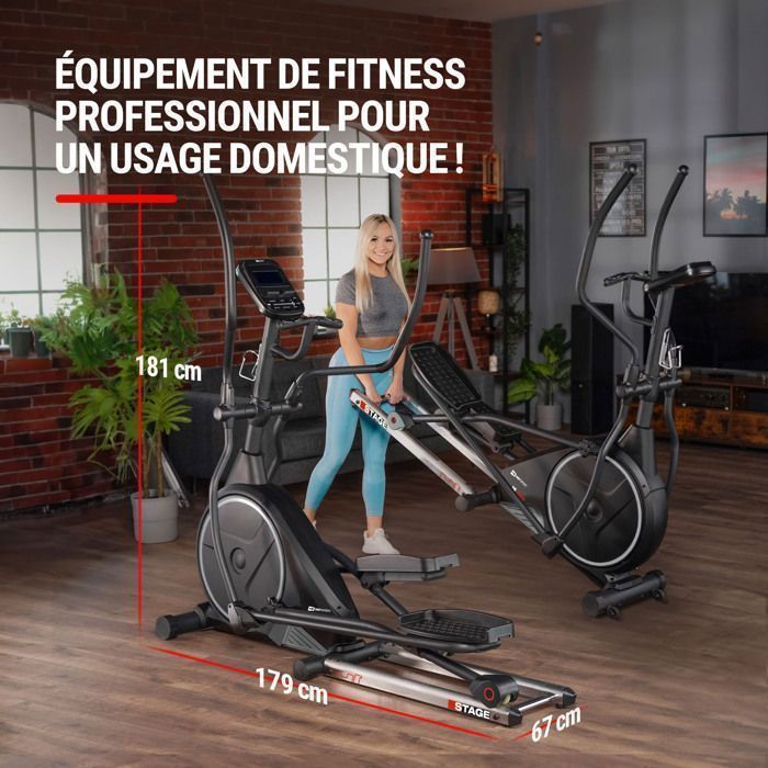 Hop-Sport HS-160CF Stage Home Elliptic Trainer, 24 kg svinghjul, 32 niveauer af magnetisk modstand, 12 programmer, grå