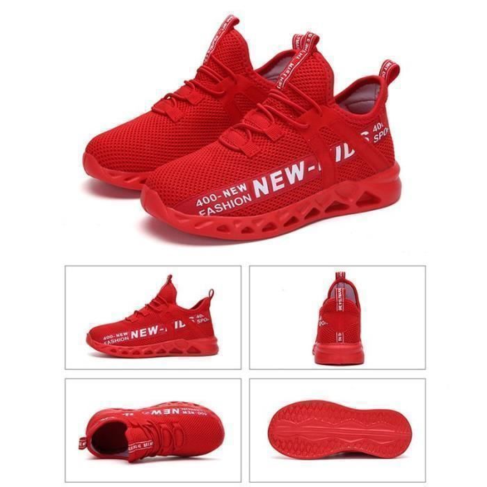 Chaussures Enfant Garcon-Fille Baskets Aération Activités Extérieurs - INSFITY - Lacets - Rouge