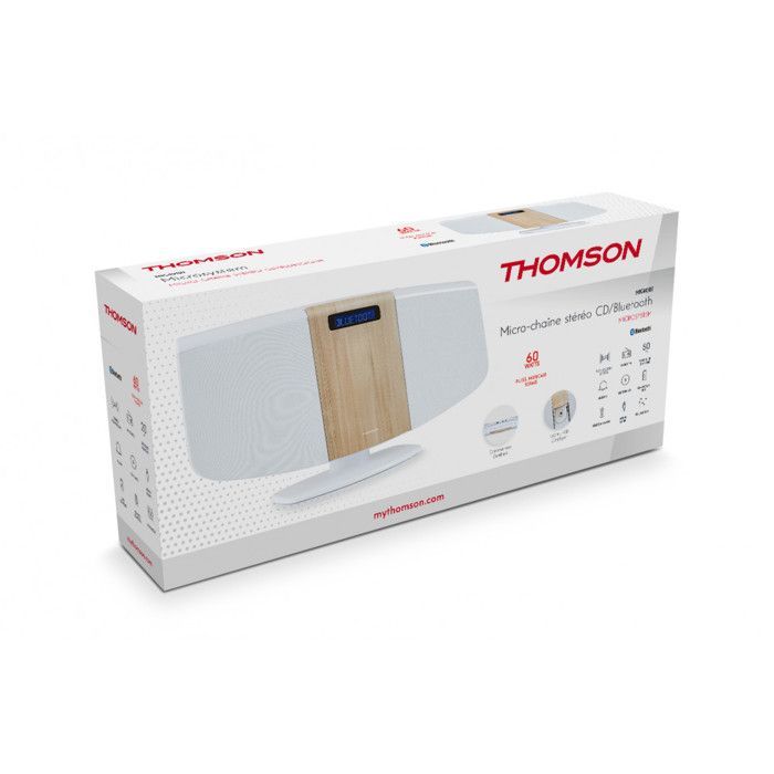 Sistema micro estéreo Thomson MIC401BT: reproductor de CD, Bluetooth, radio FM, despertador, entrada auxiliar, puerto USB, control remoto.