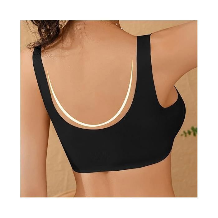 Set di 2 reggiseni sportivi senza ferretto con apertura frontale per donna, con lacci, ideali per l'uso quotidiano, yoga e sport, nei colori nero e beige.