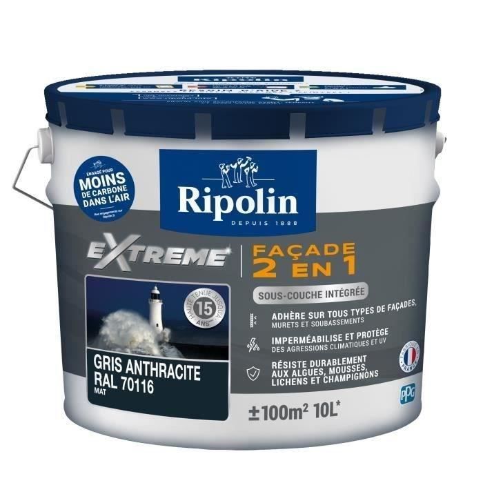 Pintura mate para fachadas RIPOLIN 2 en 1, con imprimación - Antracita