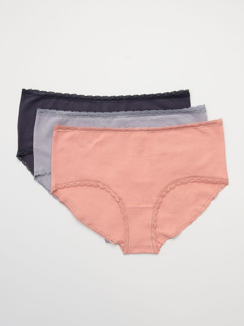 Conjunto de 3 calcinhas de algodão com acabamento em renda - AZUL