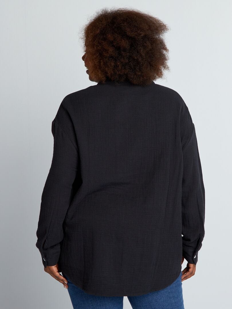 Blusa lisa de gaze de algodão - Preta