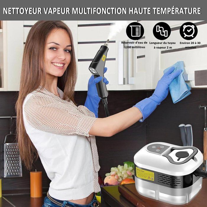 Nettoyeur à vapeur haute pression,1500W,105 °C/3,5 Bar,réglable 1à 6,chauffage 15 secondes,1200 ml,pour Voiture,Cuisine et Meubles