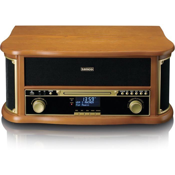 Lenco TCD-2571 Bluetooth-platenspeler, 2x5W-luidsprekers, DAB+-radio, cd-speler, cassettedeck, 3 snelheden, hout