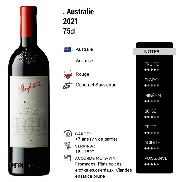 Penfolds Australia Coonawarra BIN 169 Cabernet Sauvignon 2021 - Vinho Tinto Australiano (3x75cl)