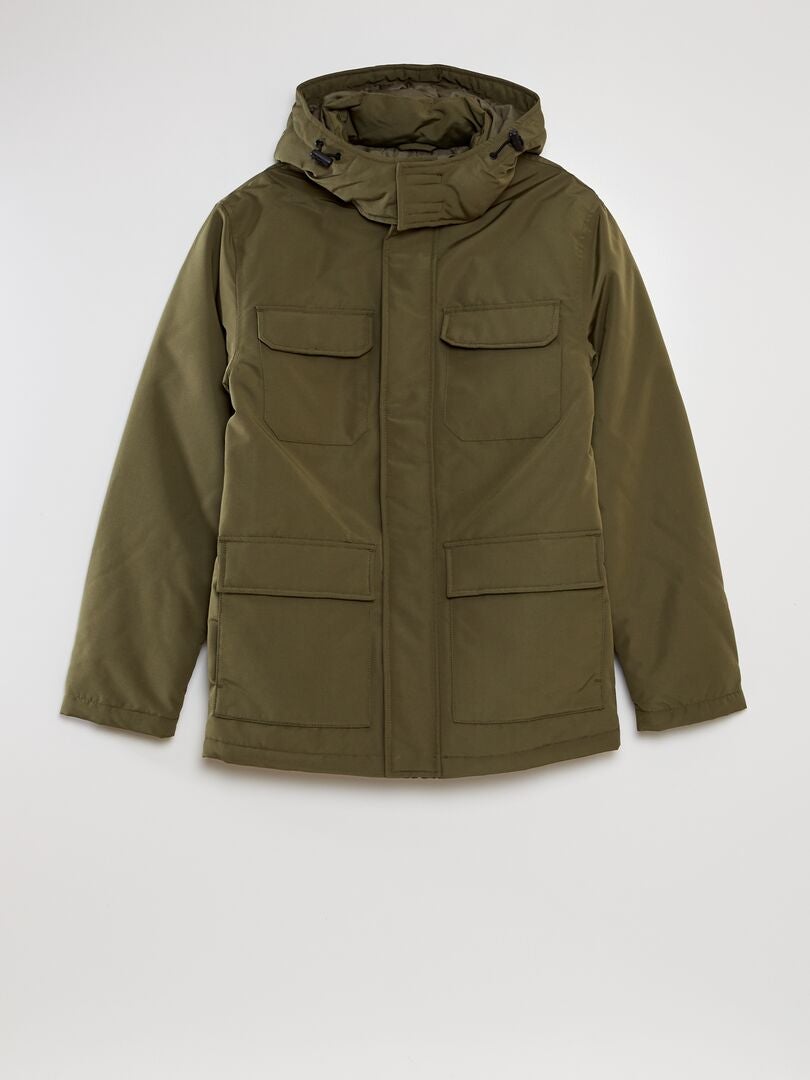 Krótka wodoodporna parka z kapturem - KHAKI