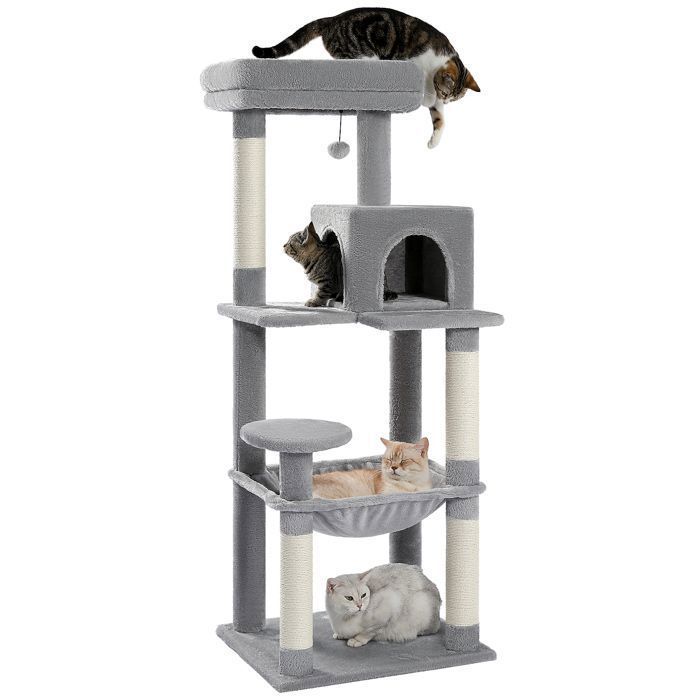 PAWZ Road Cat Tree, Spacious Design, Large, Sturdy Hammock with Hammock and Beautiful Cat House - Grey - 143 cm