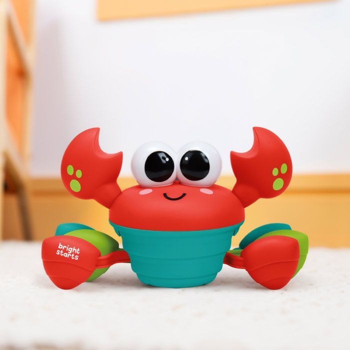 BRIGHT STARTS Loopkrab, Babyspeelgoed 6M+, Muzikaal speelgoed, Speelgoed voor grove en fijne motoriek, Obstakelsensoren, Rood