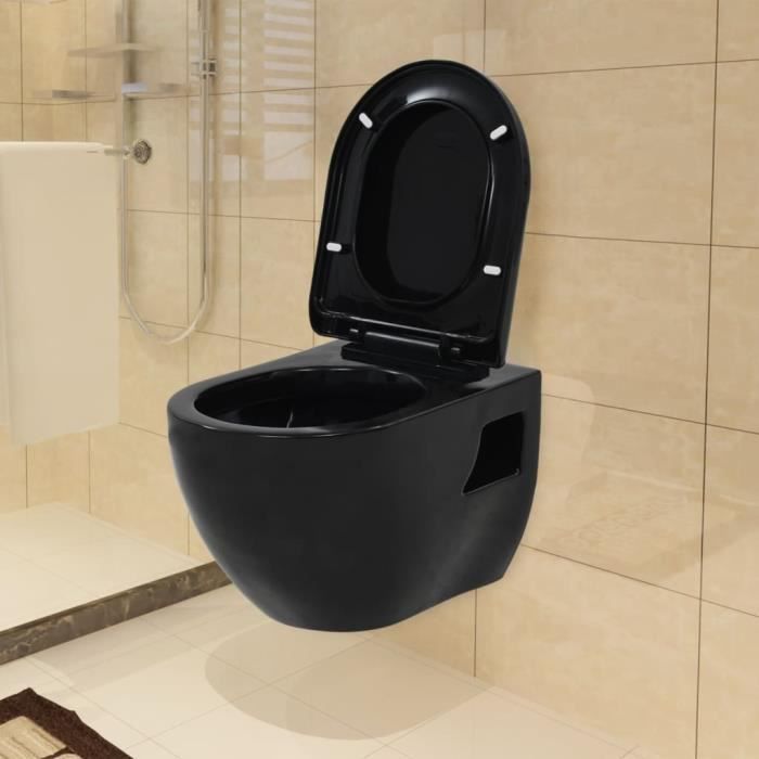 WC sospeso - KIMISS - Ceramica - Nero - Funzione di chiusura ammortizzata - Installazione semplice
