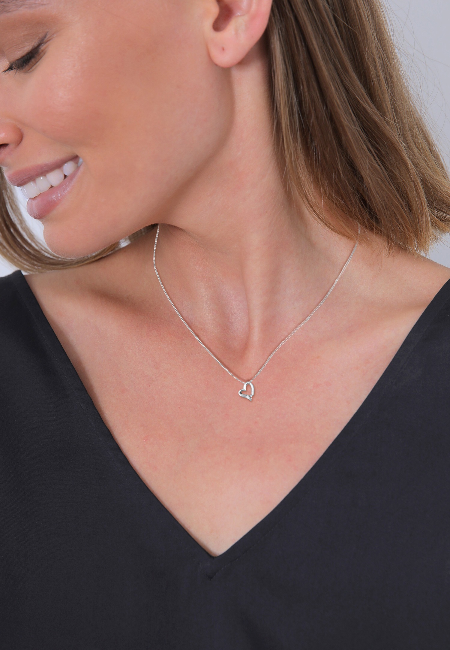 Elli DIAMONDS Femmes Pendentif Coeur Courbé avec Diamant (0.015 ct.) en Argent Sterling 925
