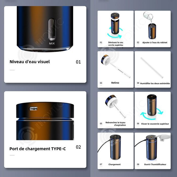 Umidificatore per il trattamento dell'aria C 300ml Umidificatore con 3 modalità Diffusore di fragranze Diffusore di aromaterapia Purificatore d'aria