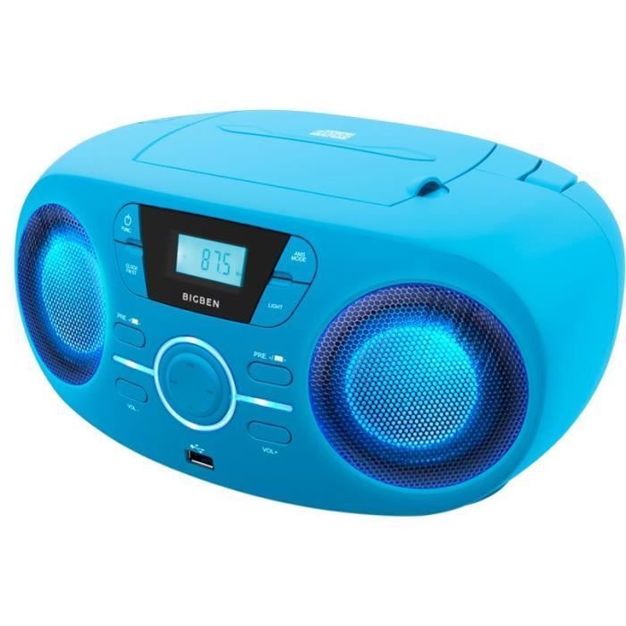 Leitor de CD portátil USB BIGBEN CD61BLUSB, azul + alto-falantes iluminados