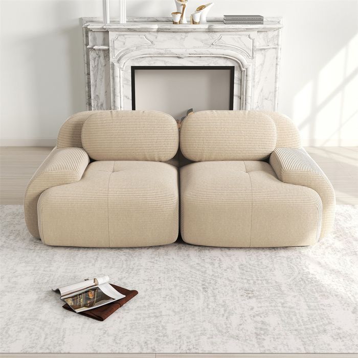 DRIPEX 2-Sitzer-Sofa 208 cm aus Cord, Modulsofa mit geschwungenen Armlehnen, vollständig komprimiert, Beige