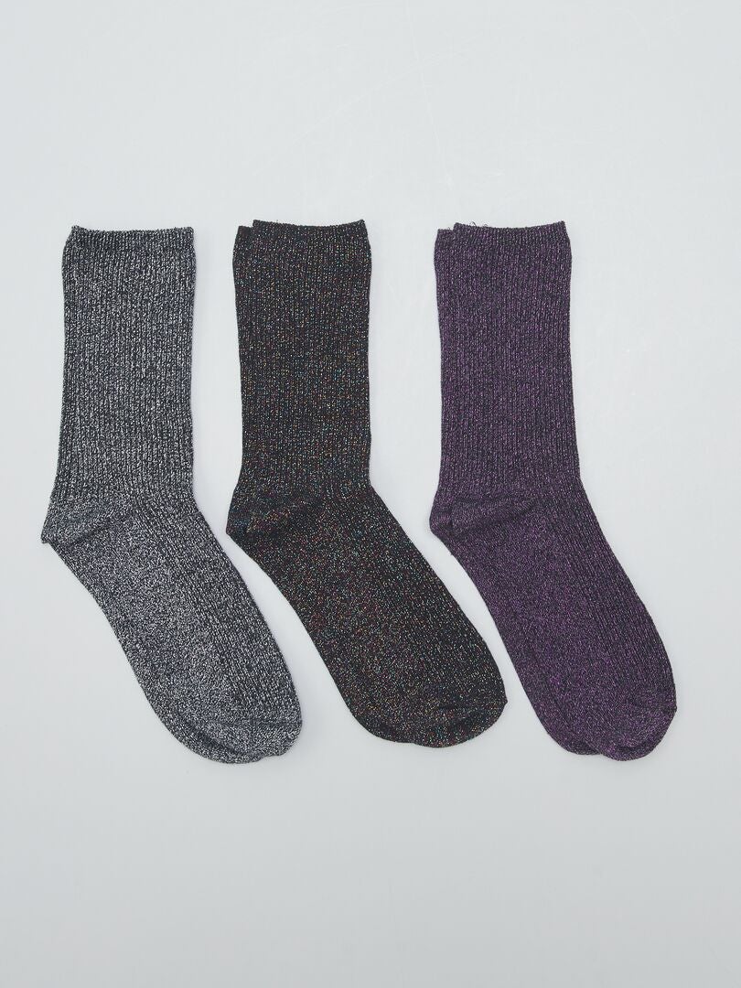 Conjunto de 3 pares de meias de lantejoulas - pretas