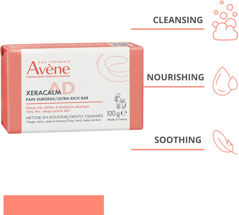 Barra de limpeza ultranutritiva Avène XeraCalm AD Ultra-Rich para pele seca e atópica