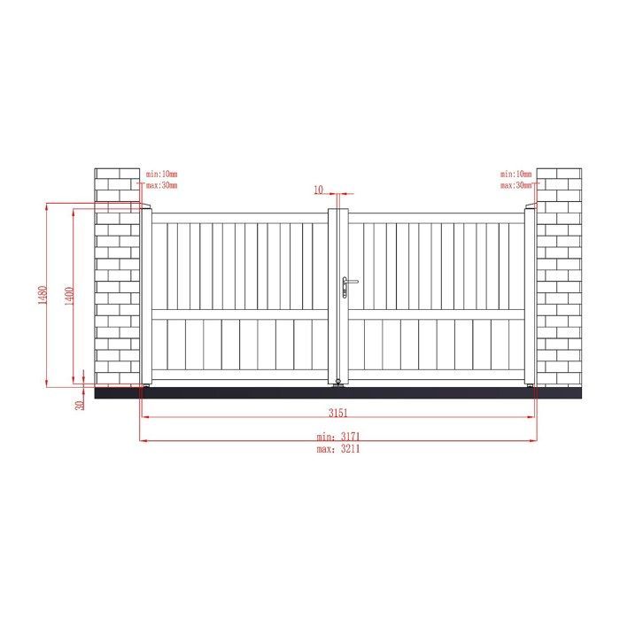 Puerta batiente semimaciza de aluminio TARNOS II, 321 cm de ancho x 148 cm de alto, color antracita.