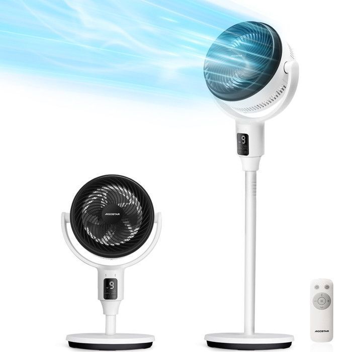 Ventilatore Aigostar per la circolazione dell'aria, 9 velocità, 24 W CC, oscillazione 3D, timer di 9 ore, silenzioso, da tavolo/scrivania.