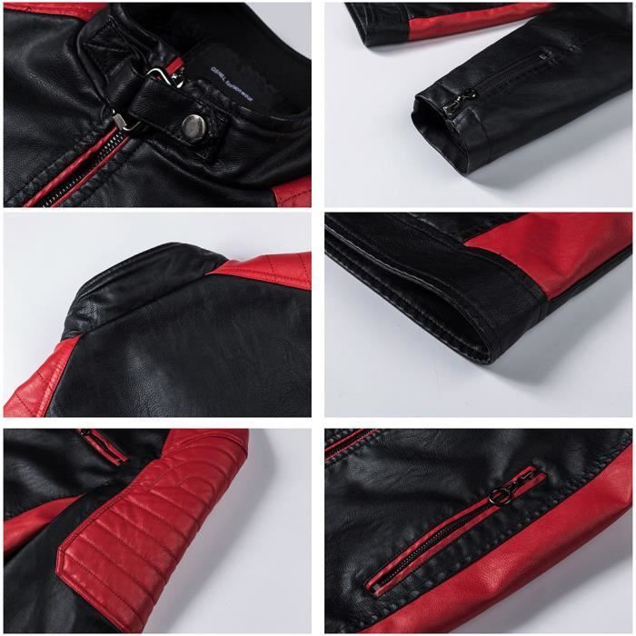 Chaqueta de moto para hombre en piel sintética bicolor con cuello alto, estilo vintage, ligera y moderna - Marrón