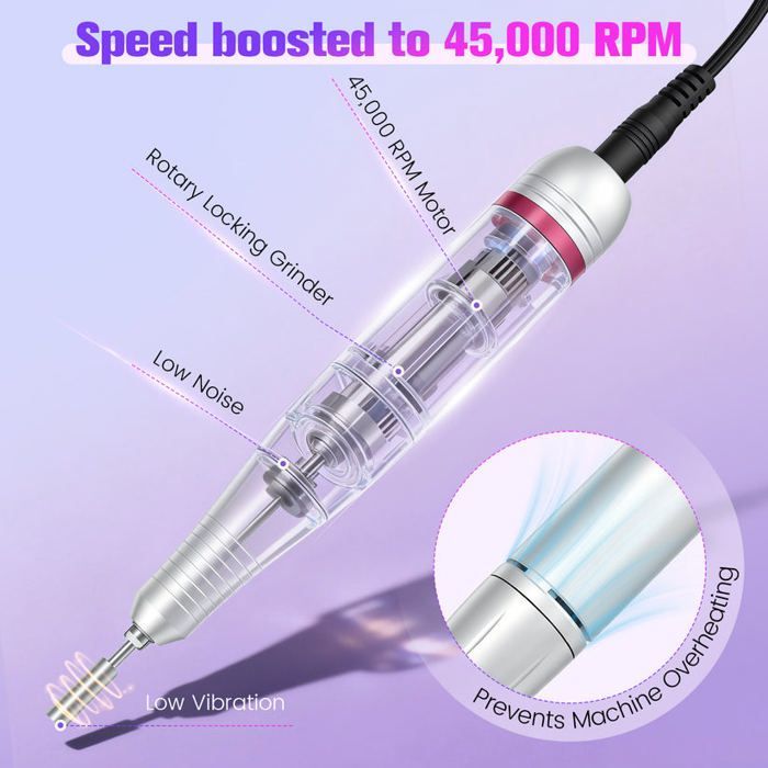 Ponceuse Ongles Électrique 45000 tr/min – Machine Manucure Professionnelle Portable – Kit Nail Drill