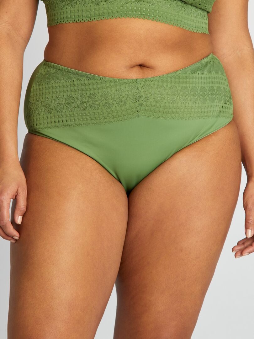 Hoog model slip van microvezel en kant - GROEN