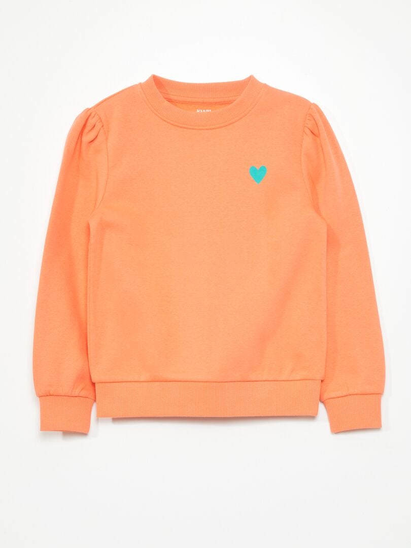 Moletom de gola redonda em tecido fleece - LARANJA