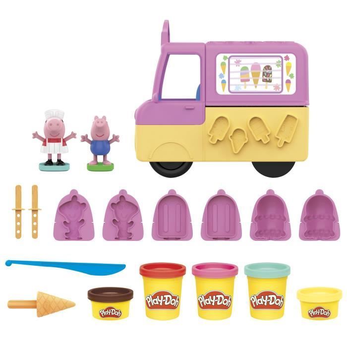 Play-Doh Peppa Pig e il camioncino dei gelati, con le statuine di Peppa Pig e George, 5 vasetti di pasta modellabile, età 3+